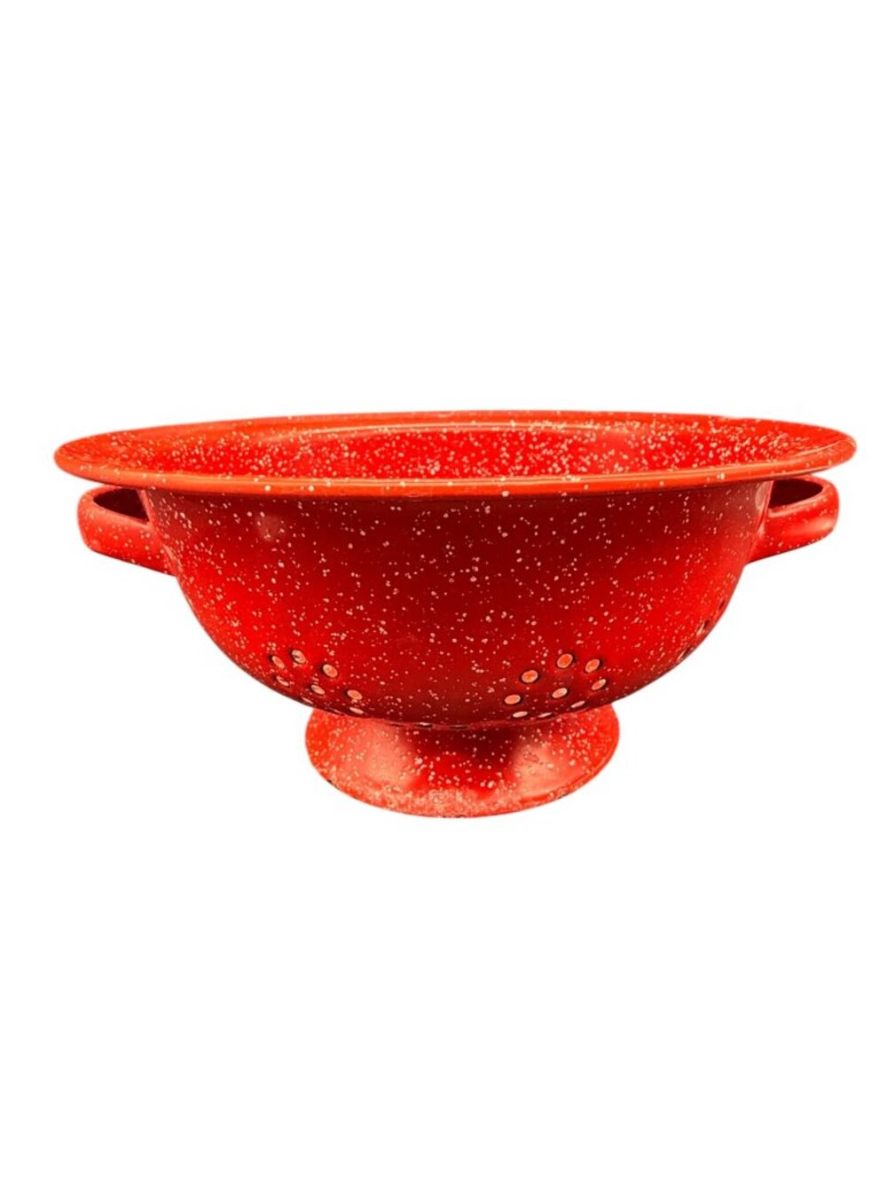 Red Speckled Enamelware Footed Colander 10-Inch Two-Handle Kitchen Strainer